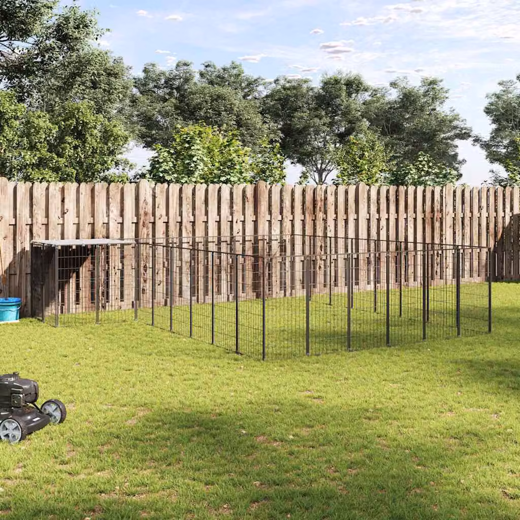 Gabbia per cani vidaXL in acciaio nero e argento con superficie di 15,73 m²