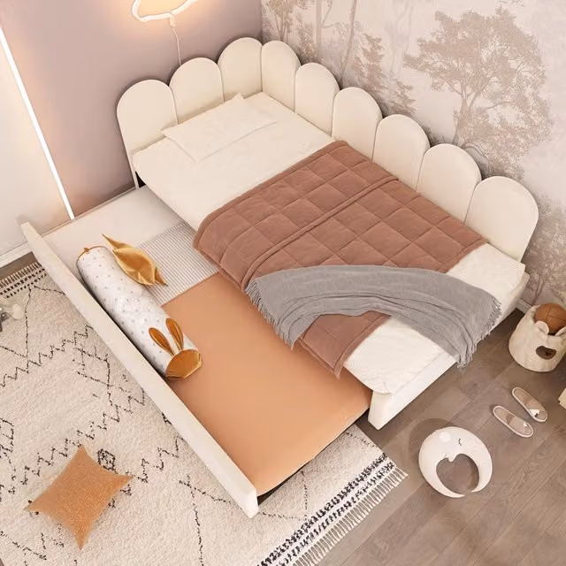 Letto Imbottito con Ausziehbett ¨C MINIMAL ¨C Velluto Beige 90x200 cm