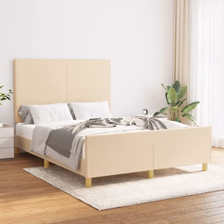 The Living Store Struttura letto con testiera crema 140x190 cm in tessuto