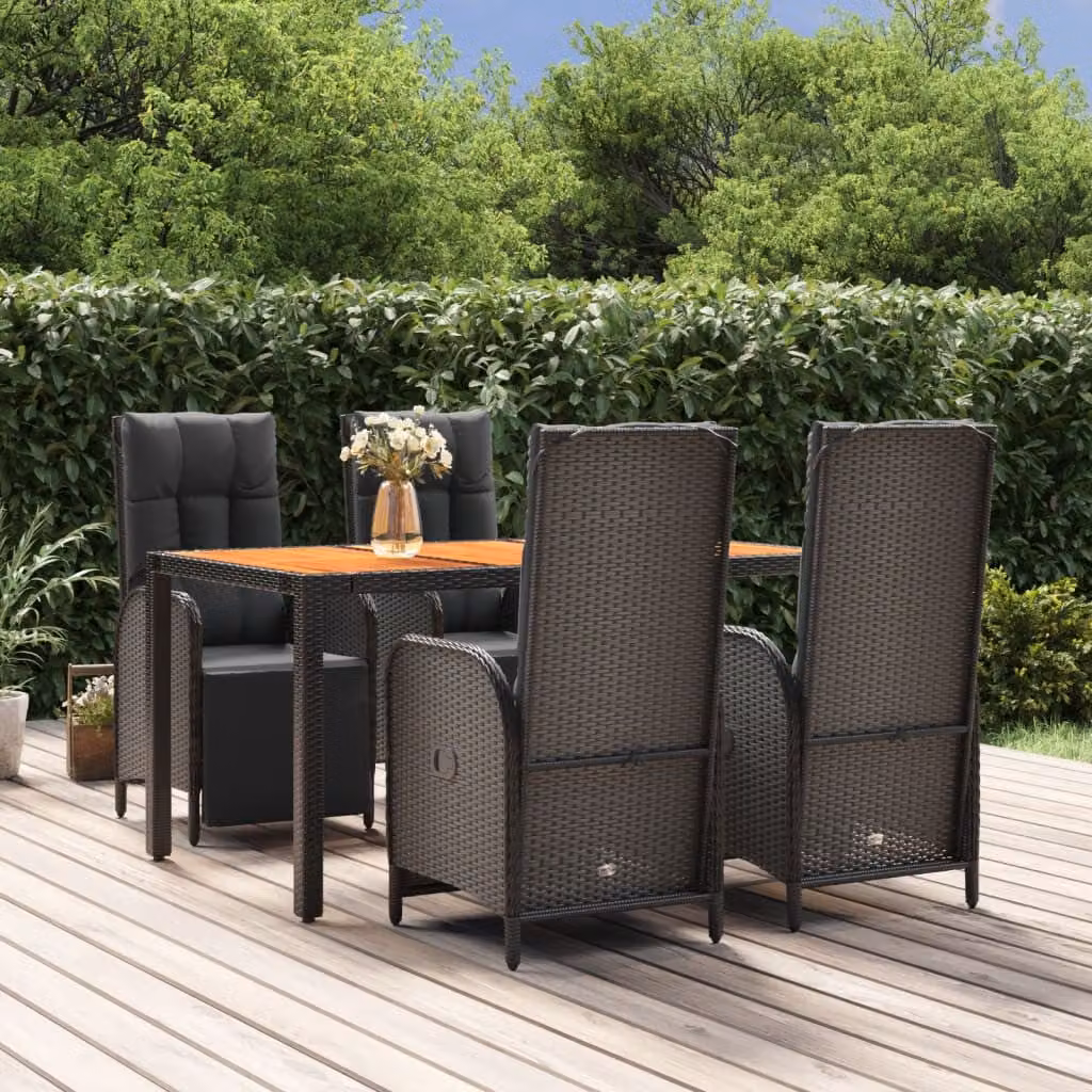 Set da pranzo da giardino vidaXL in legno di acacia e polyrattan nero con 5 pezzi