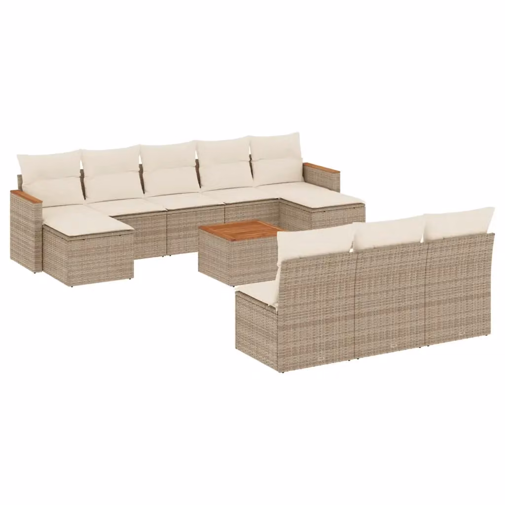 Set di divani da giardino vidaXL 11 pezzi con cuscini beige in polyrattan e struttura in acciaio per esterno – 2