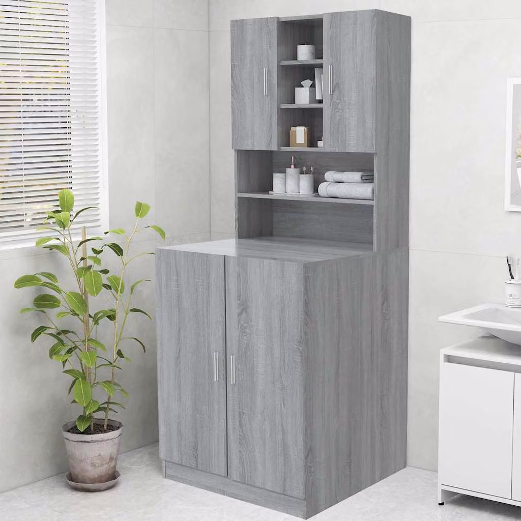 Mobile per lavatrice vidaXL Grigio Sonoma con ante a battente, L 70,5 cm x P 25,5 cm x H 90 cm