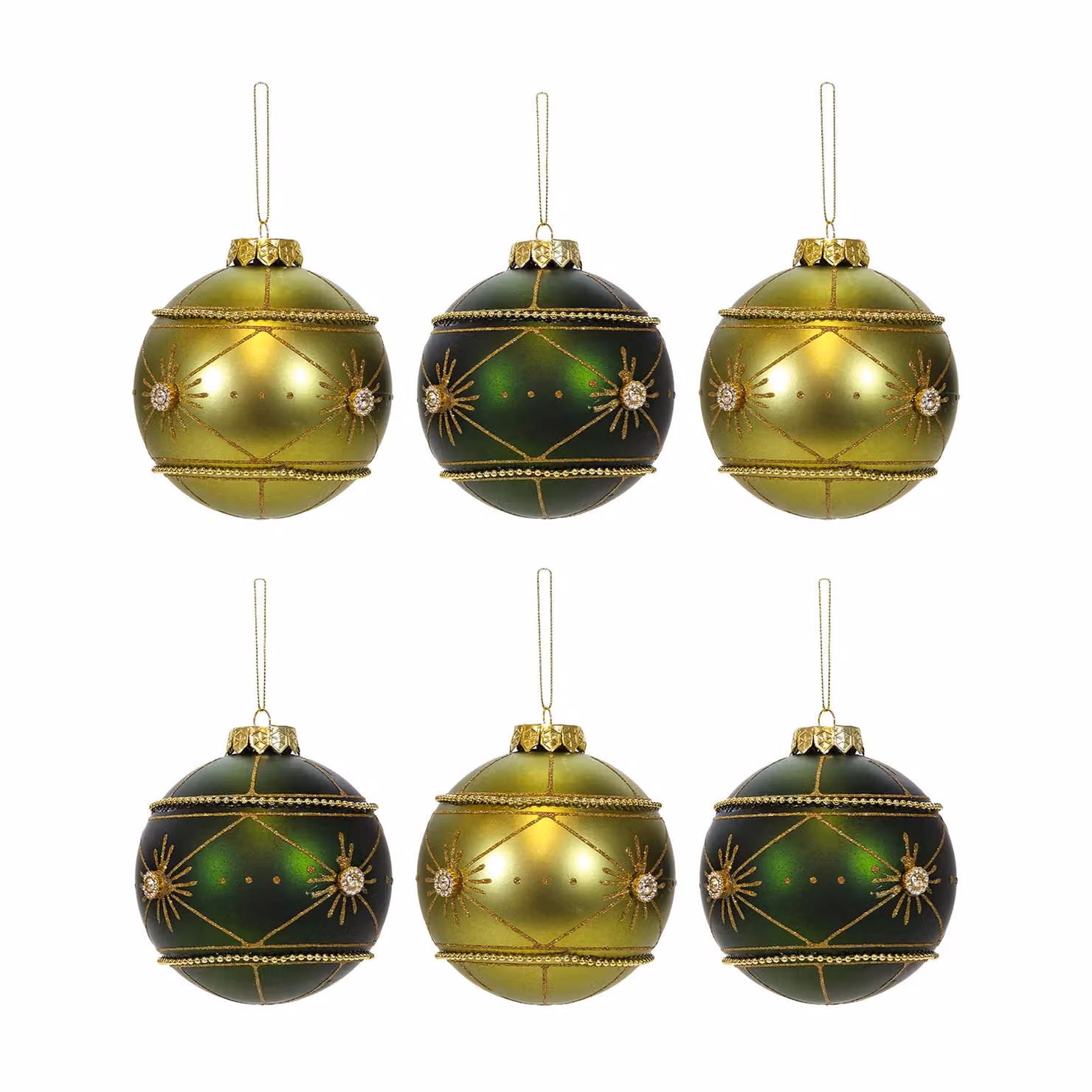 Set di 6 palline di Natale Vestiamo Casa in plastica verde e oro, infrangibili, diametro: 8 cm – 1