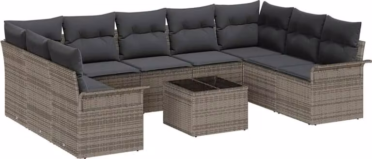 Set Divano da Giardino con cuscino 10 pcs Grigio polyrattan