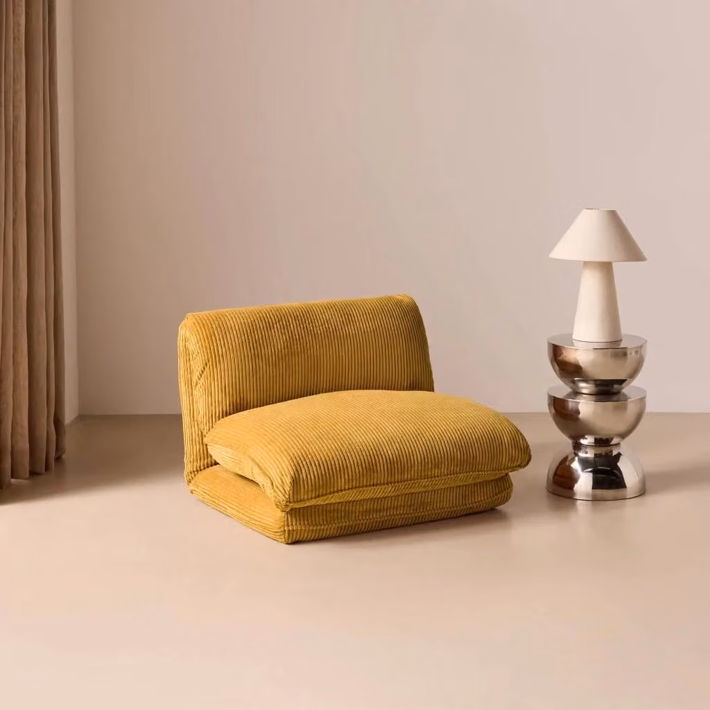 Poltrona letto convertibile SWEEEK in velluto a coste con struttura in metallo, colore senape – 2