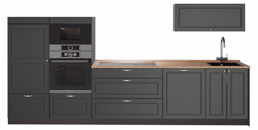 Cucina componibile Vicco Fame-Line Verde-oro rustico/Antracite 340 cm, PL Rovere, Model 64486