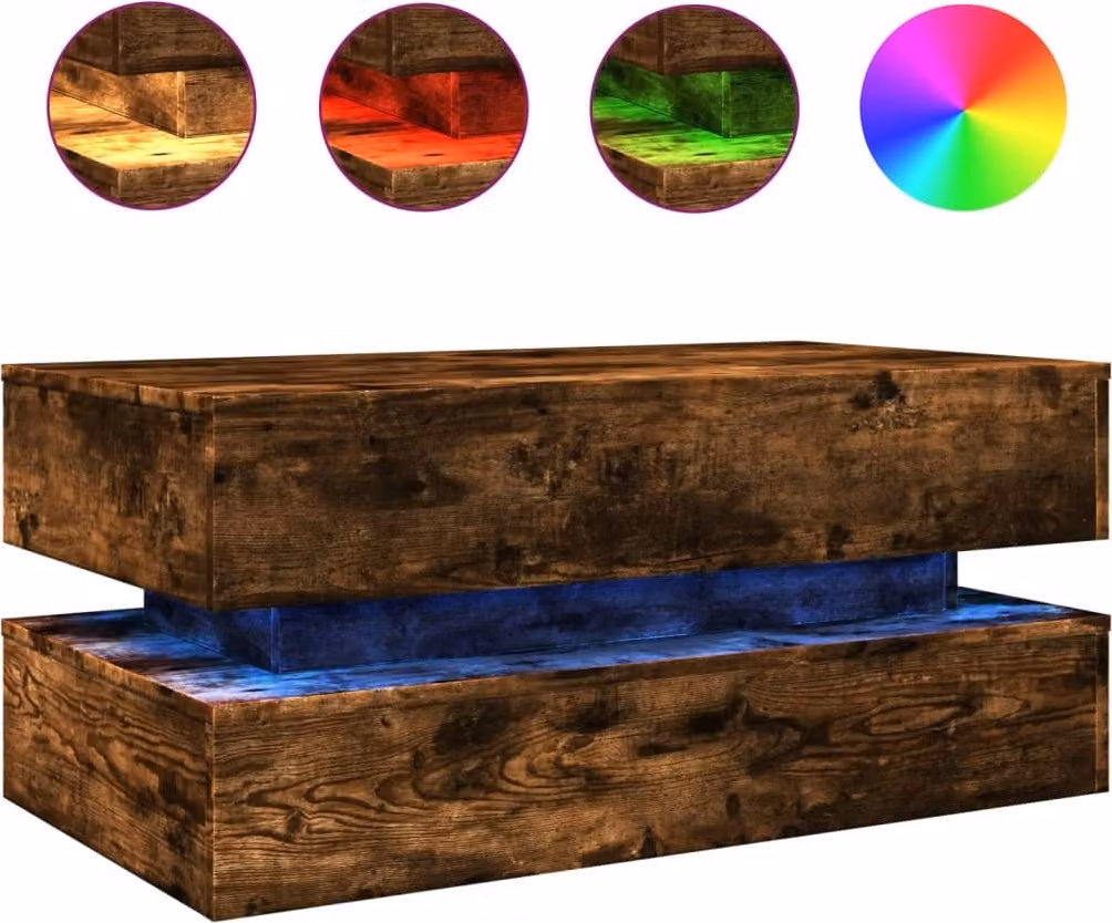 Tavolino da Soggiorno con Luci LED Rovere Fumo 90x50x40 cm