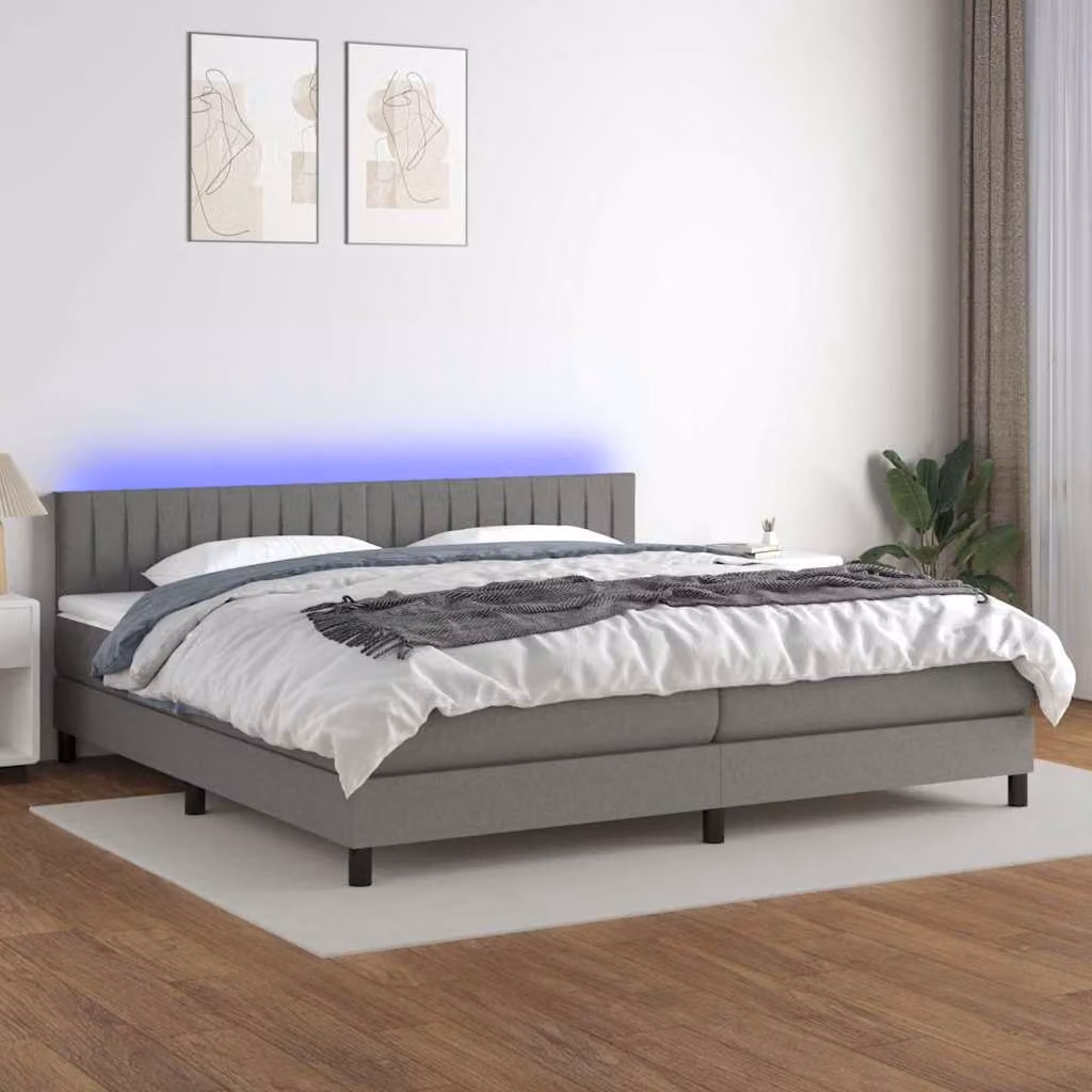 Letto con Materasso a Molle e Illuminazione LED vidaXL, Grigio Scuro, 200 x 200 cm – 1