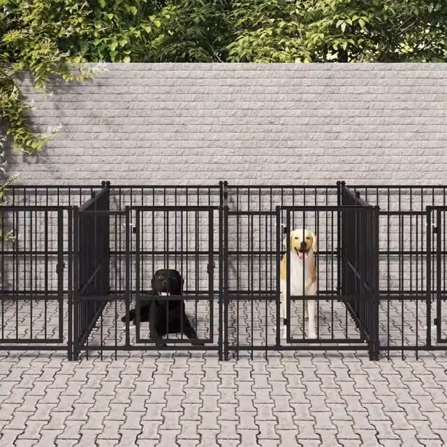 Gabbia per cani da esterno Vidaxl in metallo nero, superficie 15,02 m² – 1