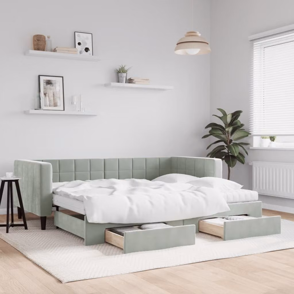 vidaXL Divano Letto Moderno in Velluto Grigio con Cassetti L/P/H: 223 x 90 x 100 cm