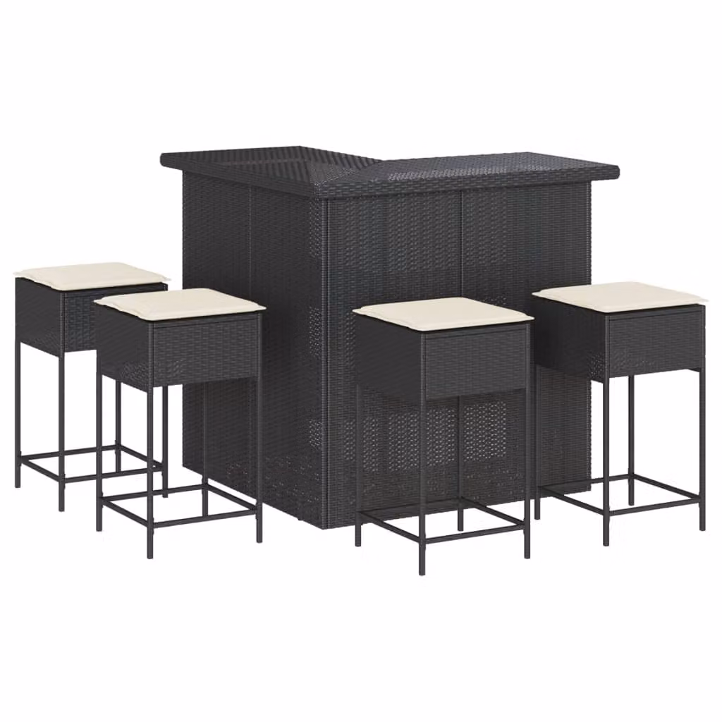 set bar da giardino 5 pezzi con cuscini in polirattan nero