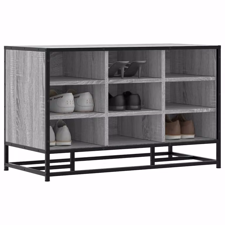 Scarpiera vidaXL in stile industriale Grigio Sonoma, realizzata in MDF e metallo, L: 84 cm, P: 40 cm, H: 53,5 cm