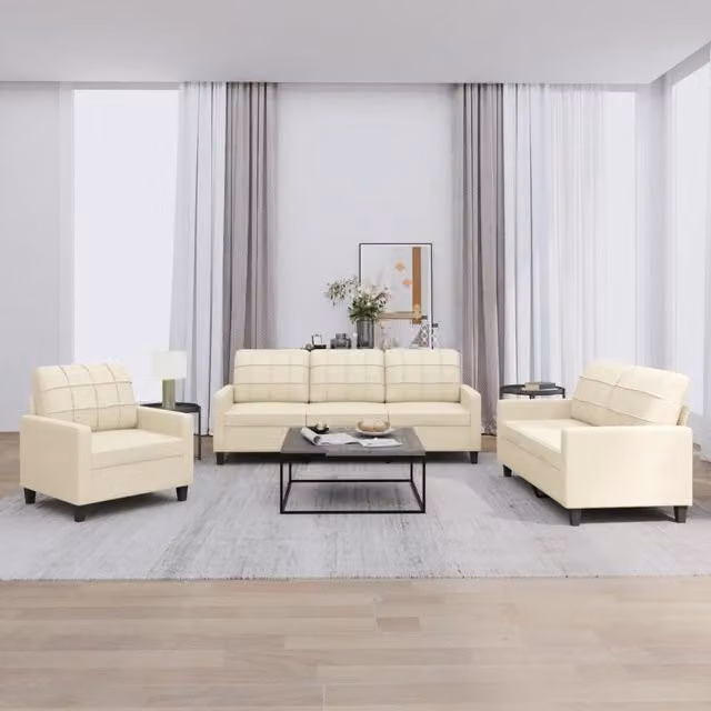 vidaXL Set di Divani 3 Pezzi in Similpelle Beige con Cuscini per Soggiorno