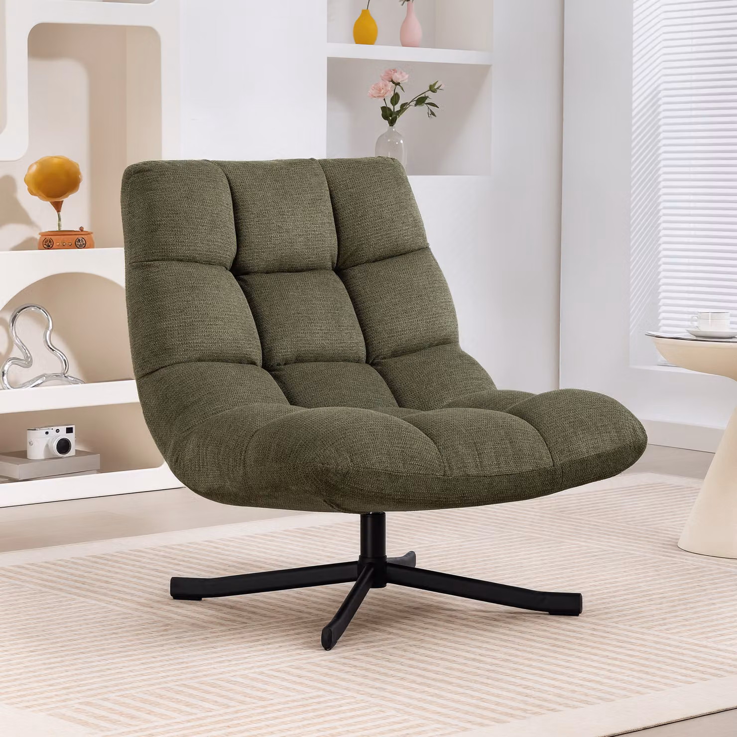 Poltrona Girevole Lounge HOMCOM in Velluto Verde con Ampia Seduta e Design Moderno – 2