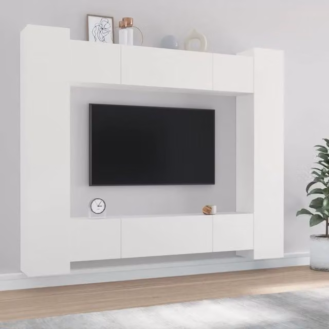 Set Mobili Porta TV 8pz Bianco in Legno Multistrato 3114230