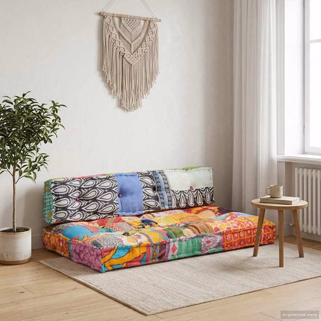 vidaXL Cuscino per Divano Pallet Multicolore in Tessuto Patchwork con Imbottitura in Schiuma L: 120 cm, P: 80 cm, H: 39 cm