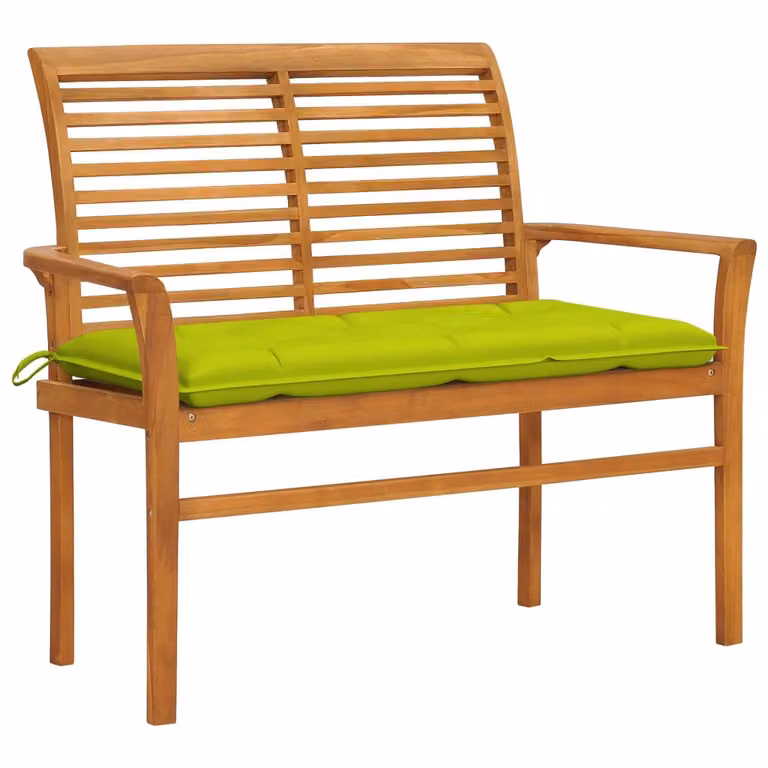 The Living Store Panca da giardino con cuscino verde chiaro 112 cm in teak massiccio