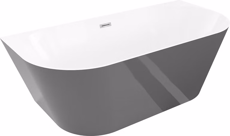 Mexen Oval Slim vasca autoportante a parete 170 x 80 cm, bianca/grigia, troppo pieno cromato - 52661708062-01