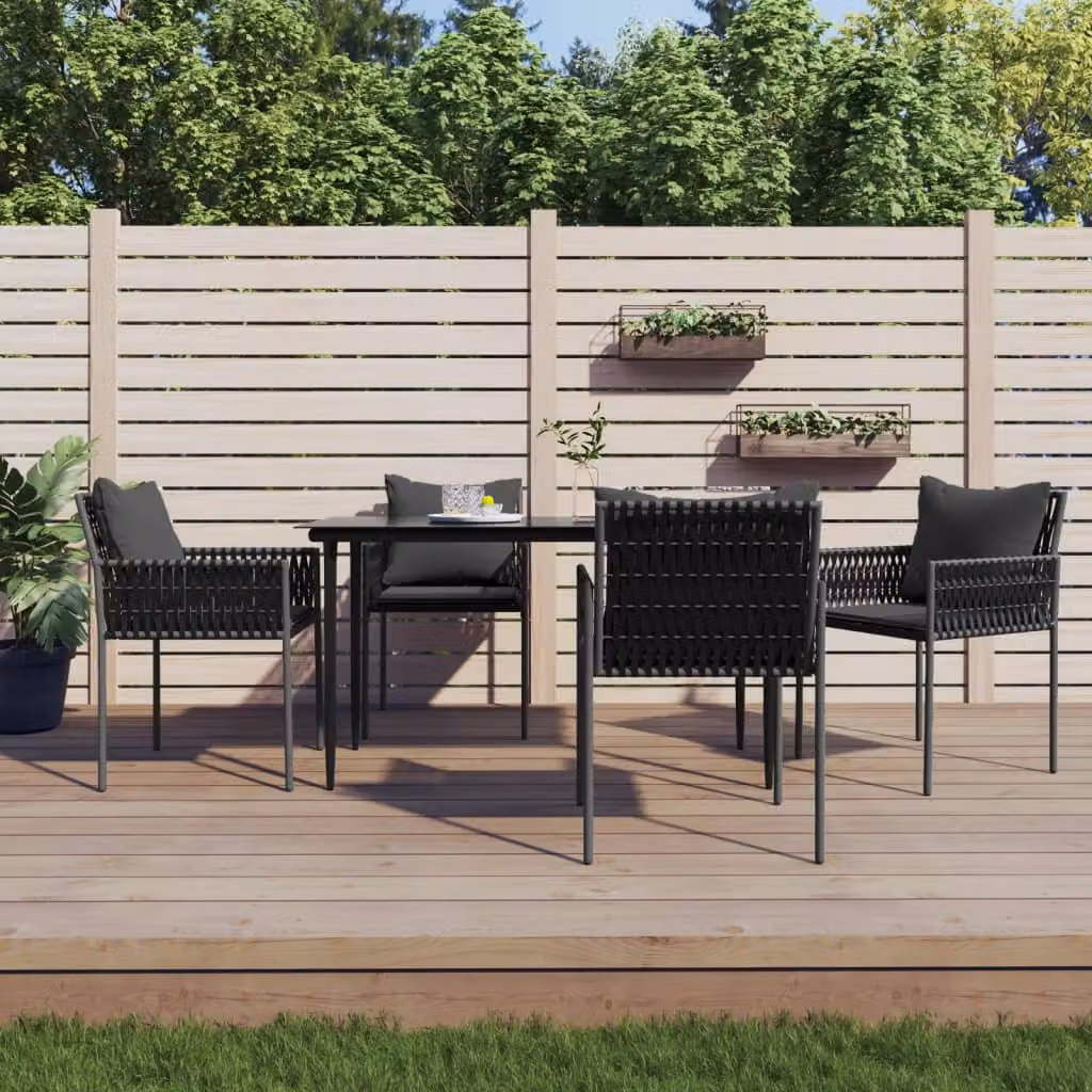Set di 4 sedie da giardino vidaXL in polyrattan nere con cuscini L: 54 cm, P: 61 cm, H: 83 cm