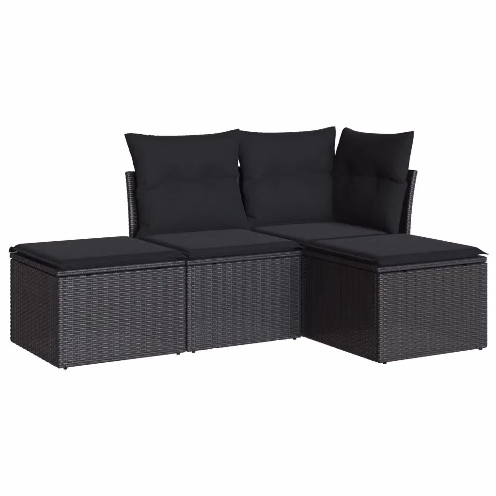 Set di Divani da Giardino vidaXL 4 Pezzi a Forma di L con Cuscini Nero in Polyrattan e Struttura in Acciaio – 2
