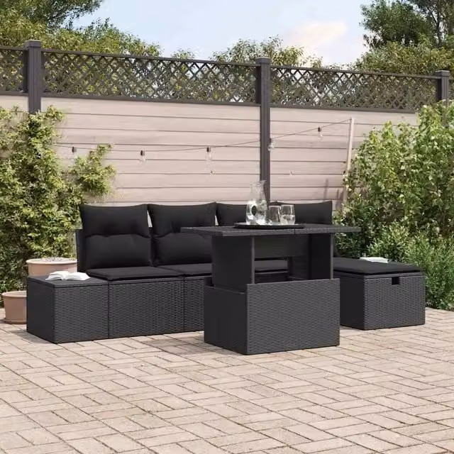 Set Divano da Giardino Moderno vidaXL in Rattan e Metallo, 6 Pezzi, Grigio e Nero