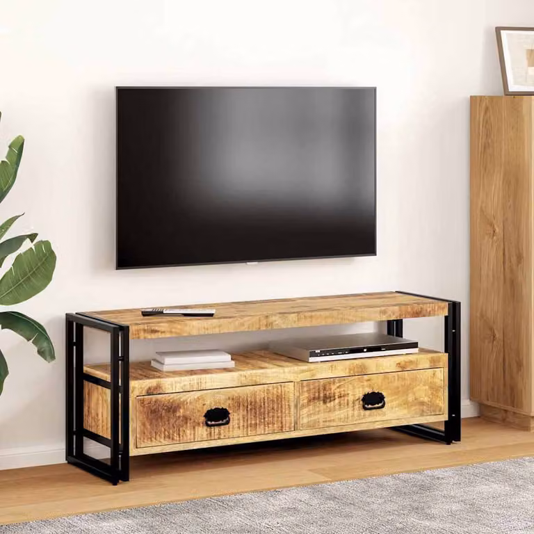 vidaXL Mobile Porta TV in Legno di Mango e Metallo, Marrone, L 120 x P 35 x H 45 cm