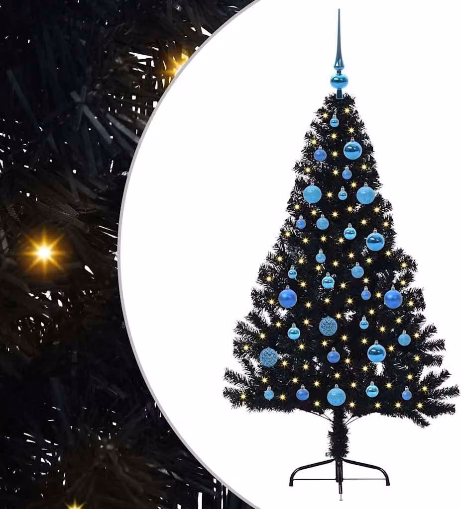 Albero di Natale artificiale con luci integrate Nero 150 cm PVC