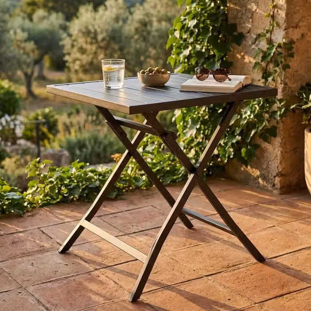 Tavolo da giardino pieghevole DANIEL in alluminio antracite L 70 cm x P 70 cm x H 73 cm