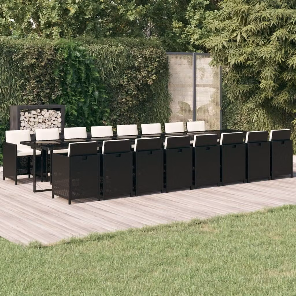 Maison Exclusive - Set da pranzo da giardino 17 pezzi con cuscini in polyrattan nero