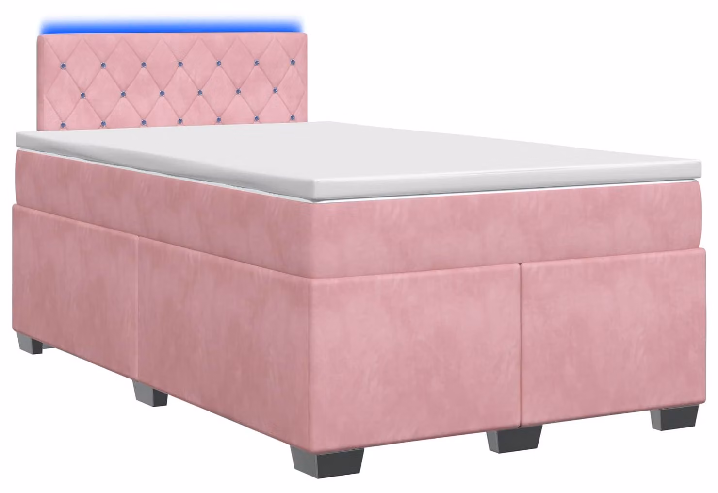 Letto con boxspring, materasso e luci LED rosa, dimensioni 120 x 200 cm, rivestito in velluto