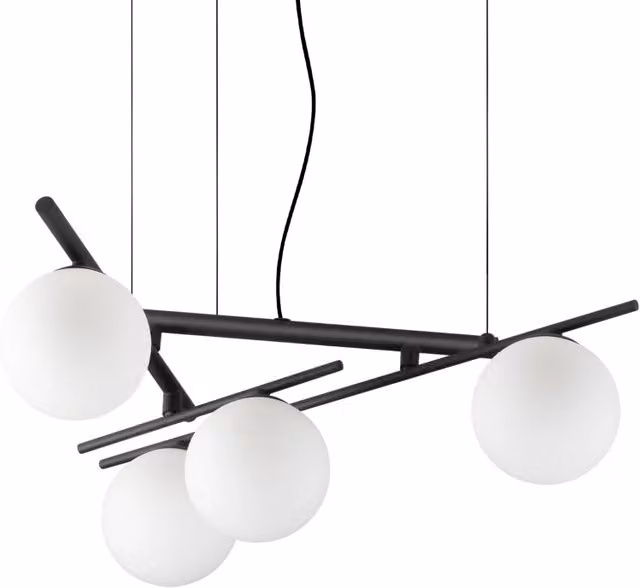 Lampada A Sospensione Atlas 4 Luci G9 Finitura Nero Altezza Regolabile Ideal Lux