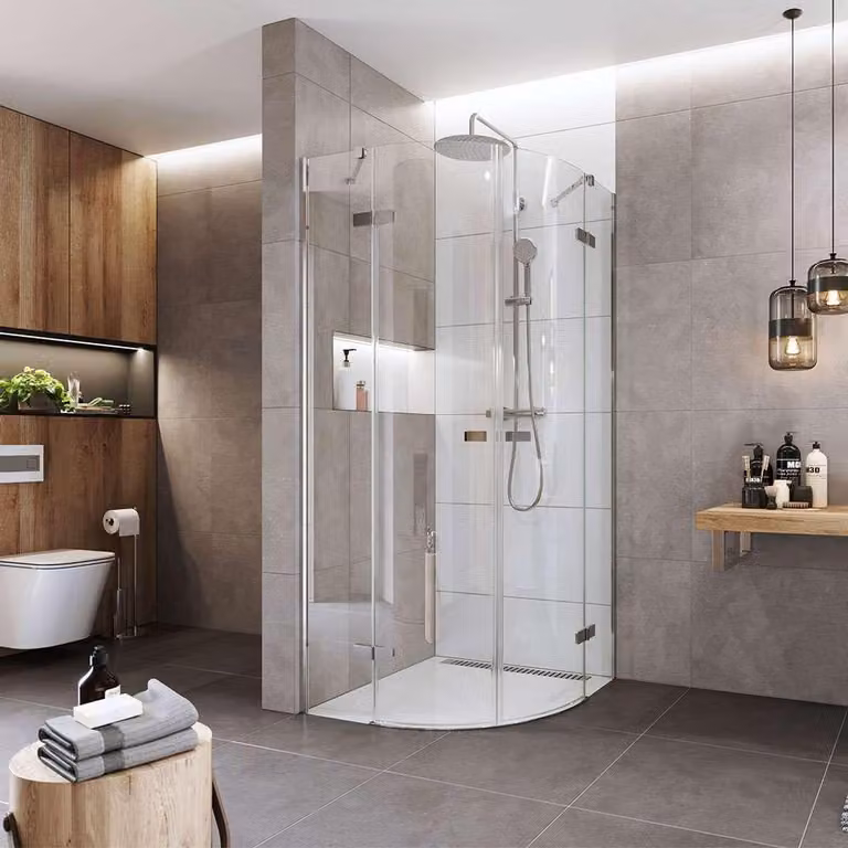 Mereo Cabina doccia, Novea, quarto di cerchio, R 550, cerniera, 90x90 cm, cromo ALU, vetro trasparente - CK70101Z