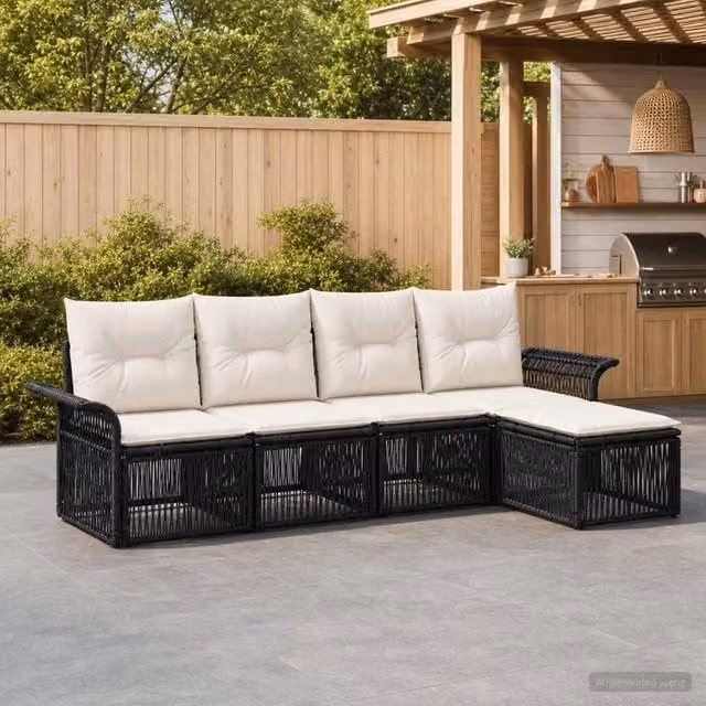 Set Divano da Giardino 5 pz Nero polyrattan 3434815