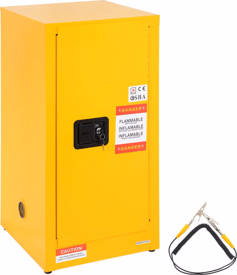 SucceBuy Armadio di sicurezza per liquidi infiammabili, 16 gal, acciaio laminato a freddo, 18,1 x 18,1 x 35,4 pollici, antideflagrante, con 2 ripiani regolabili, 1 porta, per uso commerciale industriale, giallo