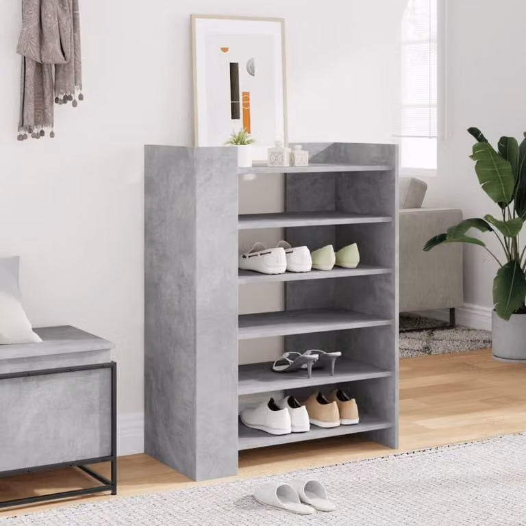 Scarpiera moderna vidaXL in legno multistrato, colore grigio, con ripiani piatti, da appendere a parete. L/P/H: 74,5 x 37,5 x 100 cm