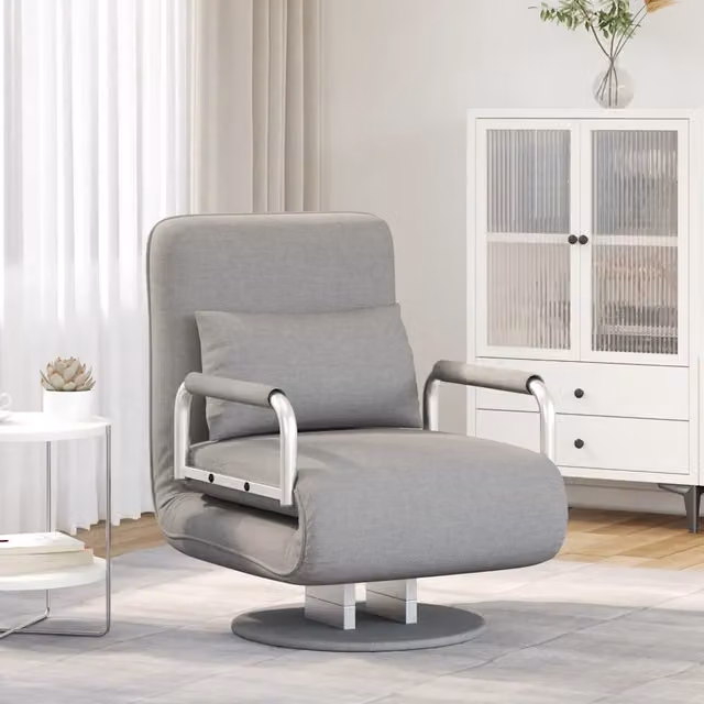 Sedia Girevole e Divano Letto-Sofa Letto-Daybed Grigio Chiaro in Tessuto