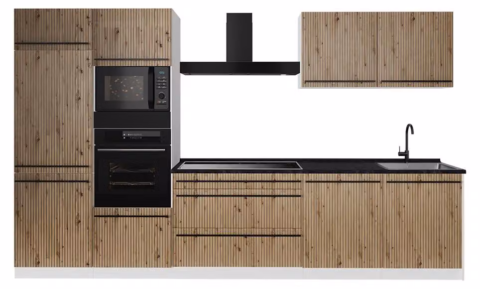 Cucina componibile Vicco R-Line Rovere artigianale/Bianco 340 cm piano di lavoro Antracite, Model 67353