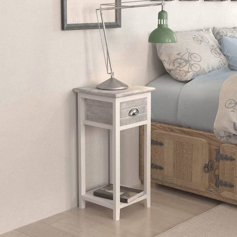 vidaXL Comodino con 1 Cassetto Grigio e Bianco
