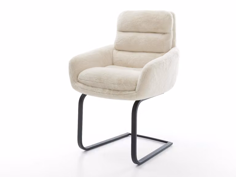 DELIFE sedia a sbalzo Abelia-Flex con braccioli in peluche bianco panna sedia a sbalzo nera piatta