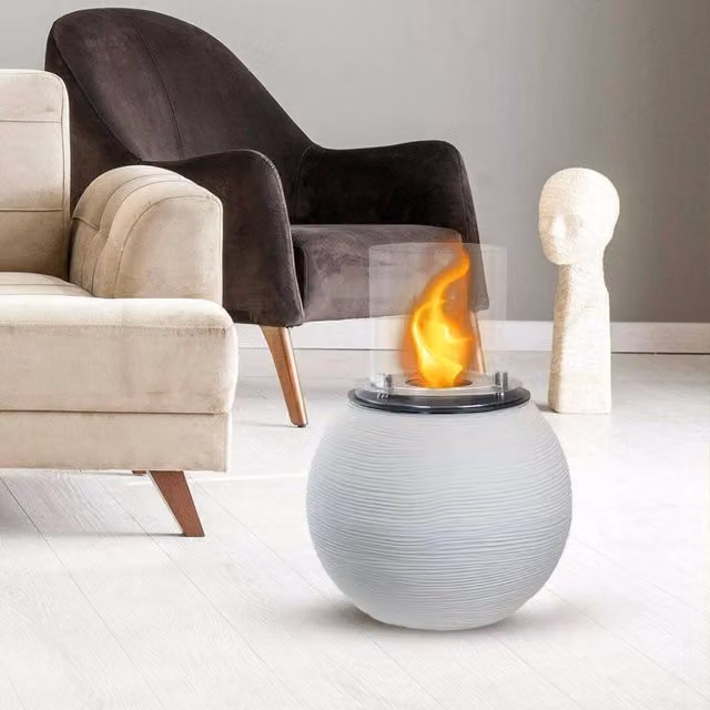 Camino a bioetanolo Alliste, Caminetto, Focolare senza fumo, Riscaldatore ad etanolo, Made in Italy, 40x40 h54 cm, Bianco