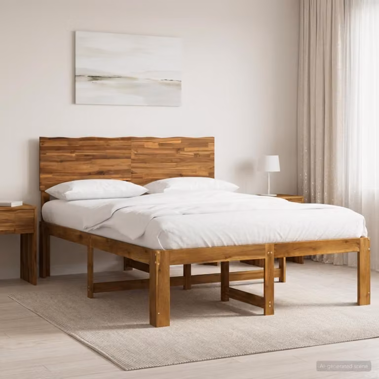 Letto matrimoniale con testiera vidaXL ROSTOCK in legno di acacia naturale L/P/H: 150 x 200 x 101 cm