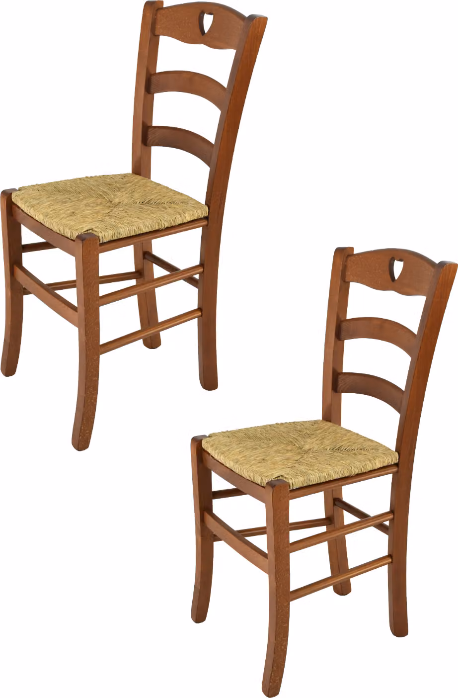 t m c s Tommychairs - Set di 2 sedie CUORE per cucina e sala da pranzo, struttura robusta in legno di faggio laccato nel colore noce chiaro e seduta in paglia