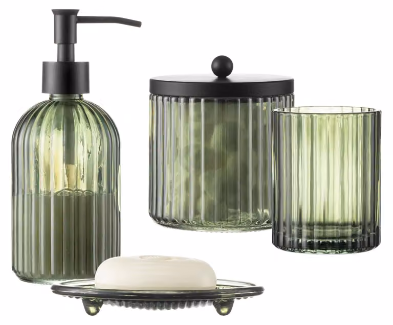 Set di accessori da bagno in vetro di alta qualità, composto da 4 pezzi, con decorazioni