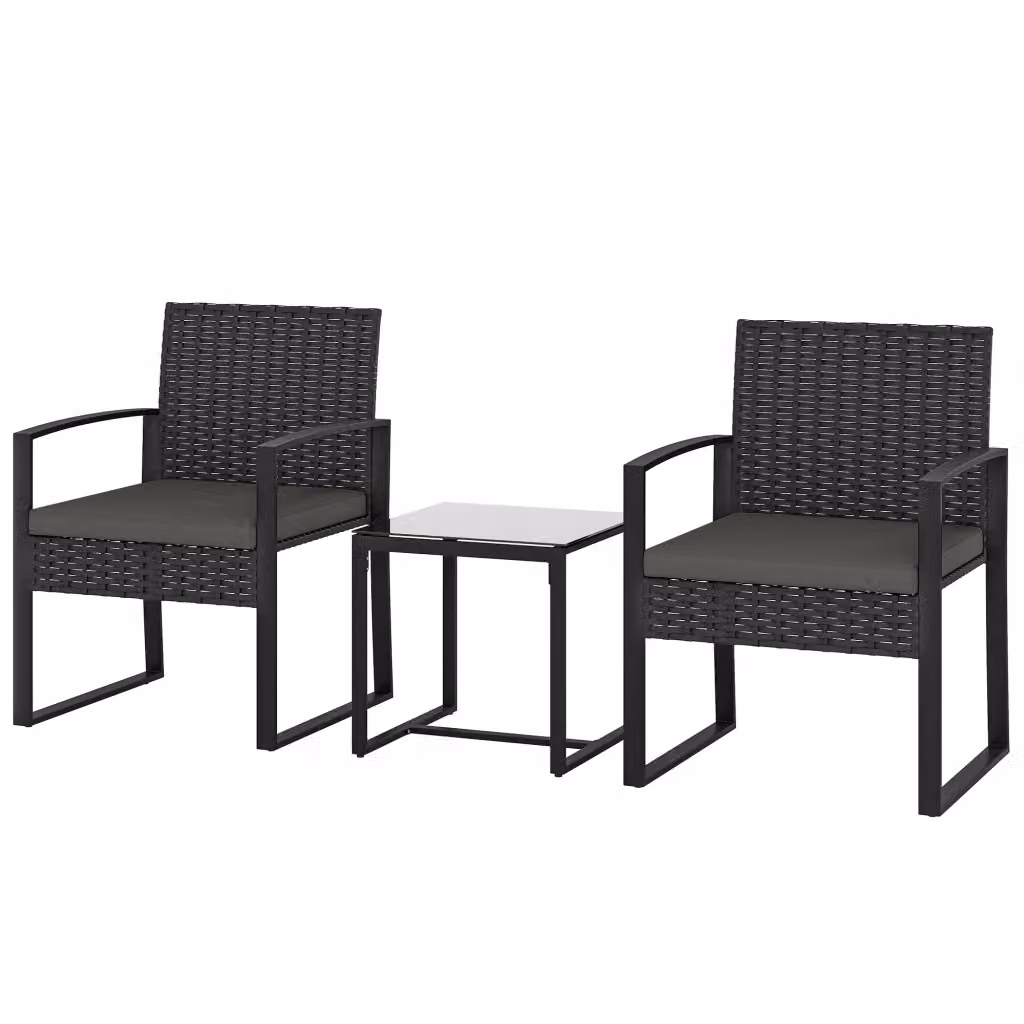 Set da pranzo da giardino Minimal con tavolo in vetro temperato e 2 sedie in resina nera – 2
