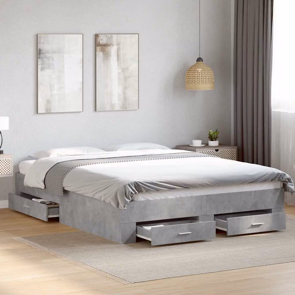vidaXL Giroletto con Cassetti in Legno Multistrato Grigio 140x200 cm – 1