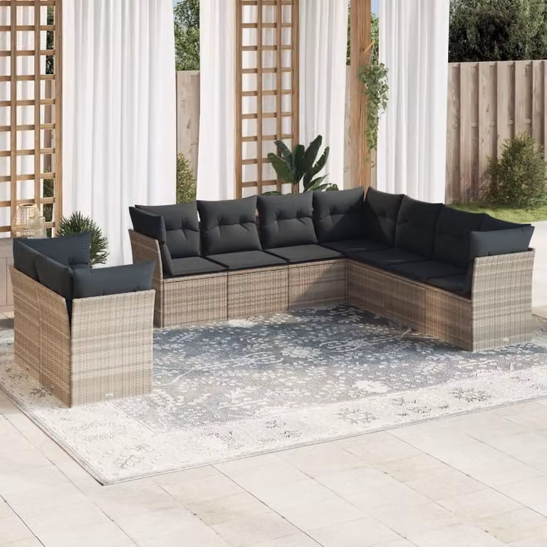 Maison Exclusive - Set Divano da Giardino 9pz con Cuscini Grigio Chiaro Polyrattan