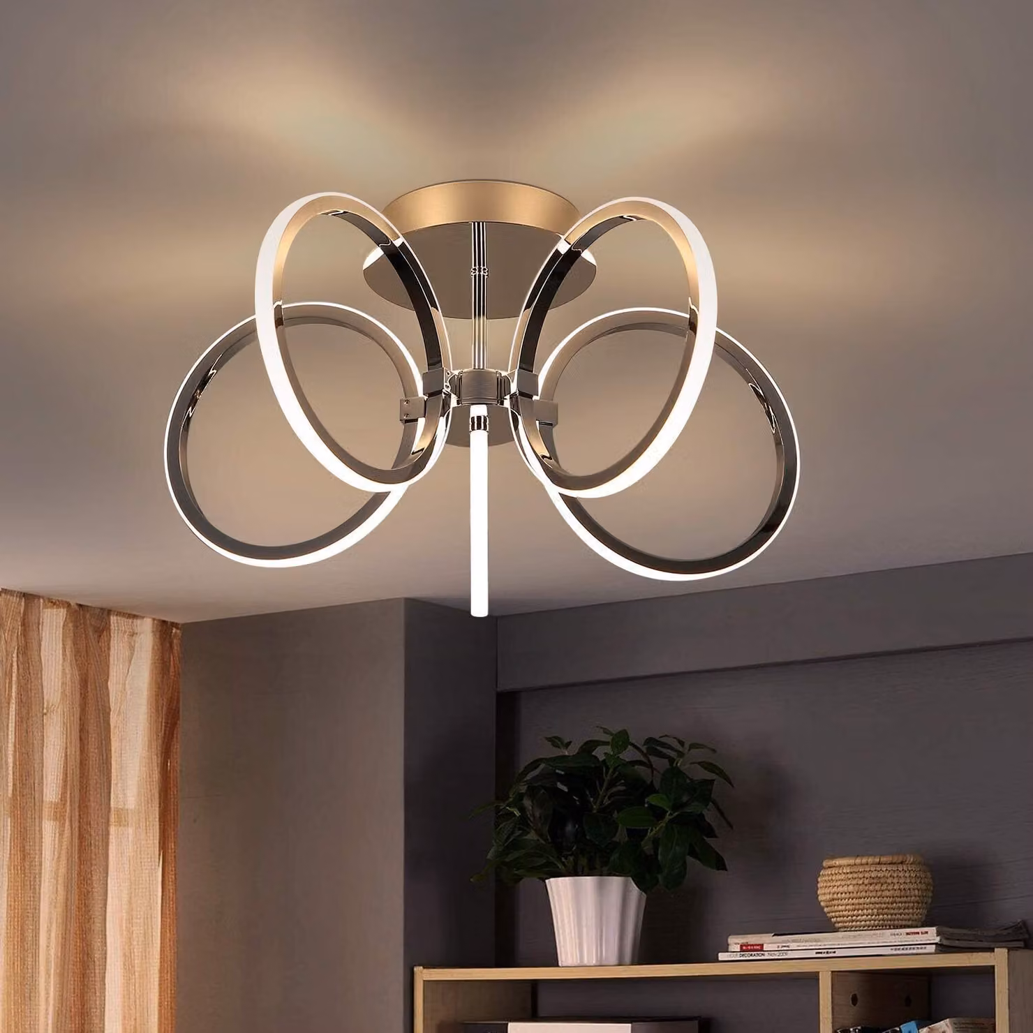 ZMH LED plafoniera soggiorno cromo bianco caldo 5 anelli design plafoniera 37W 47cm illuminazione interna per camera da letto studio ufficio