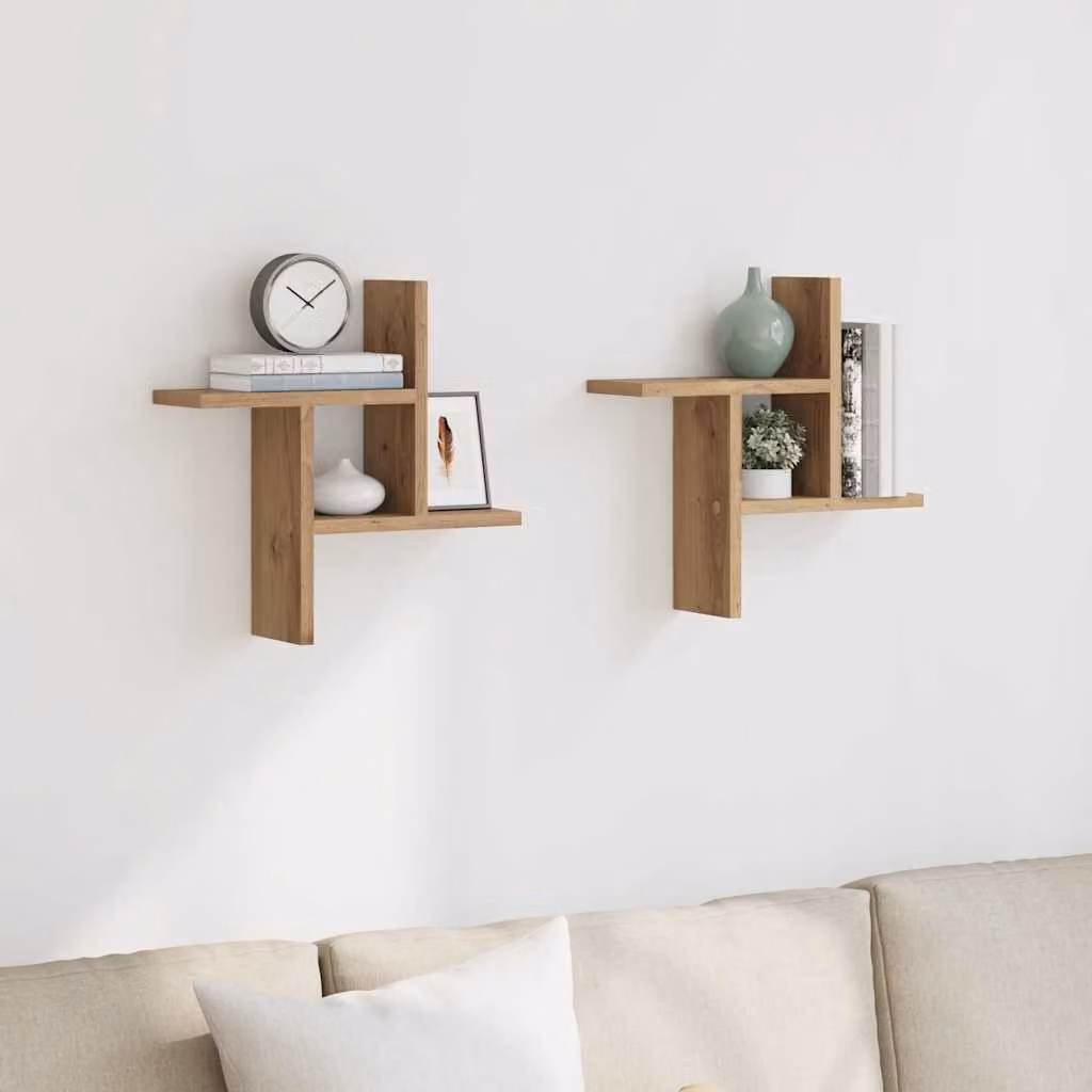Set di 2 mensole da parete vidaXL in stile artigianale color rovere, L 38 cm x P 12 cm x H 38 cm