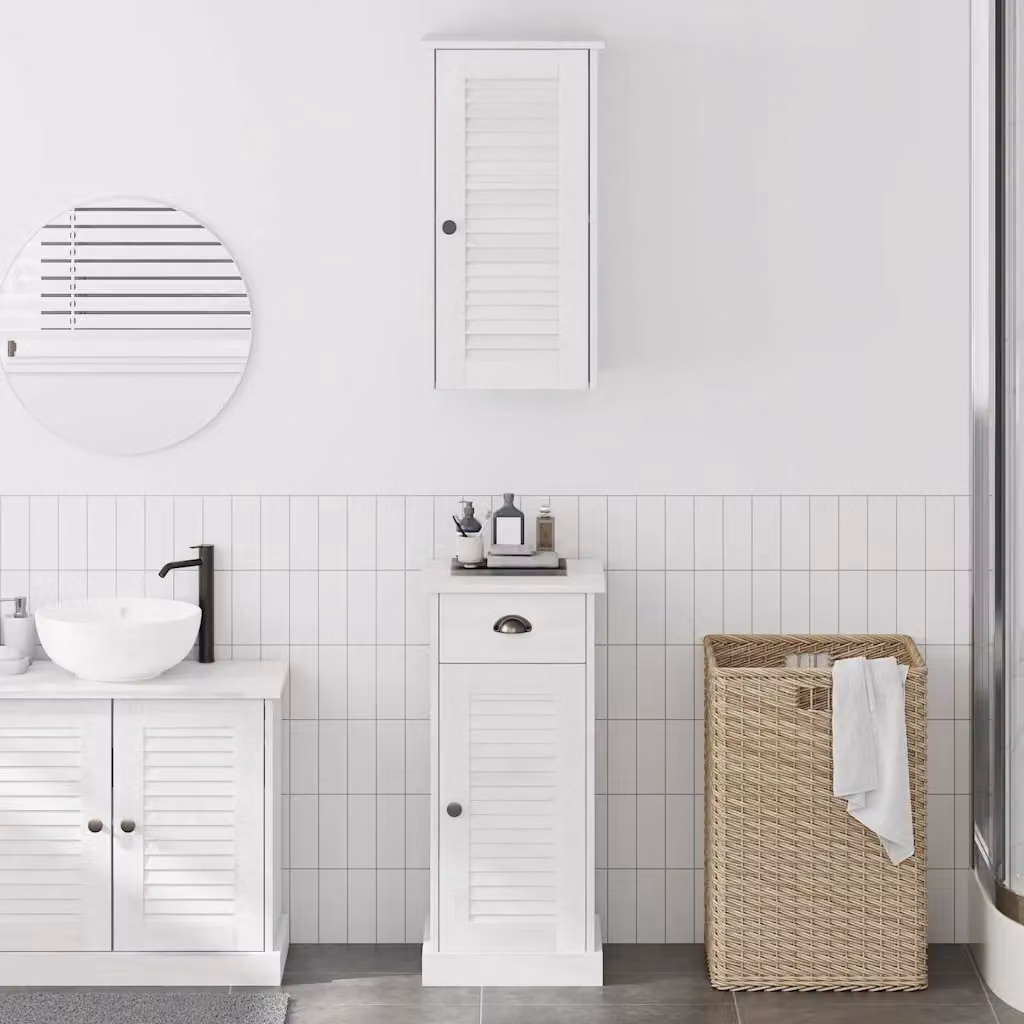 Set di mobili da bagno sospesi vidaXL VIGO in legno di pino e metallo, colore bianco, 2 pezzi