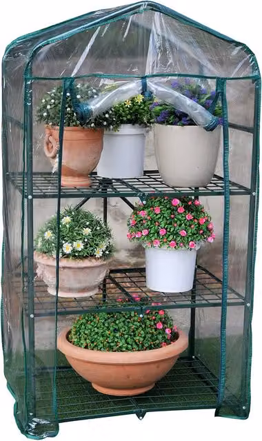 Serra da balcone ripieghevole MondoVerde con 3 ripiani in alluminio e plastica trasparente